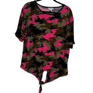Eye Candy Womens Camouflage Pink & Brown Tie-Front Top 3X